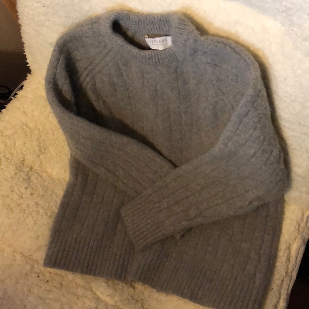 Gray Ribbed Cute Crew Neck Sweater Everlane Medium